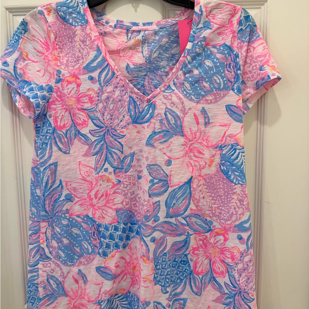 Lilly Pulitzer Pink and Blue Floral Top Xs